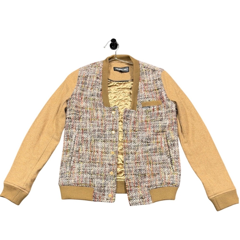 Members Only Jacket Mens S Tan Tweed Wool Blend Bomber Quilted Lining Retro Prep